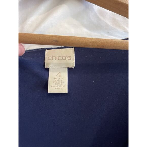 Chicos Tribal Southwestern Handkerchief Hem Twist Dress Size 4 XXL Blue Travel - Picture 6 of 7